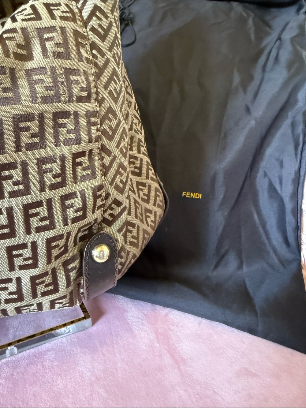 π―Auth! Vintage FENDI ZUCCHINO Shoulder Hobo Bag Canvas w Braided Leather Handle - Picture 6 of 16